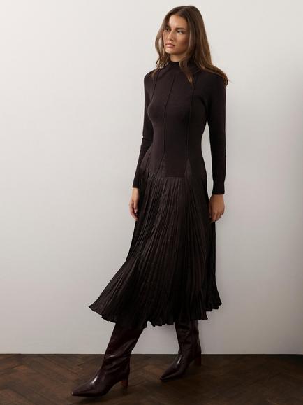 Mint Velvet Layered Knit with Cashmere Midi Dress, Brown - view 2, Brown