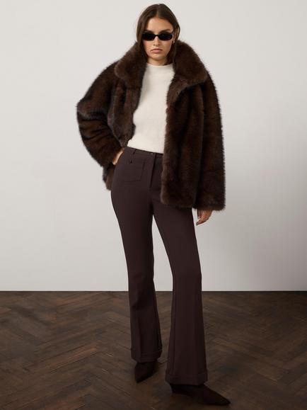 Mint Velvet Flared Cuffed Trousers, Brown, Brown