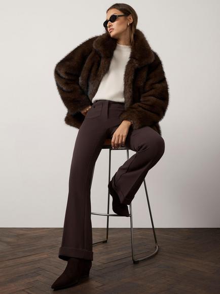 Mint Velvet Flared Cuffed Trousers, Brown - view 2, Brown