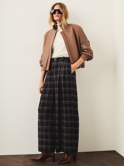 Mint Velvet Check Wide Leg Trousers, Navy/Multi, Navy/Multi