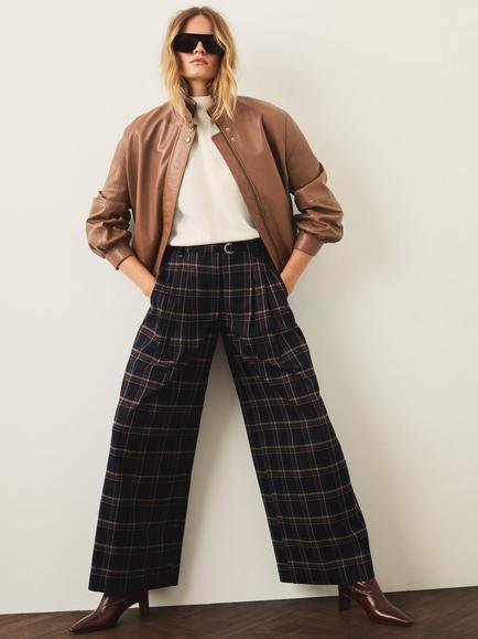Mint Velvet Check Wide Leg Trousers, Navy/Multi - view 2, Navy/Multi
