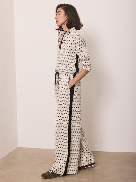 Mint Velvet Jacquard Wide Leg Trousers, Neutral/Black, Neutral/Black