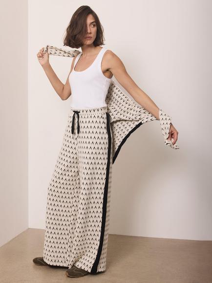 Mint Velvet Jacquard Wide Leg Trousers, Neutral/Black - view 2, Neutral/Black