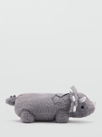 Mango Kids' Dinosaur Plush Pouch Bag, Grey, Grey