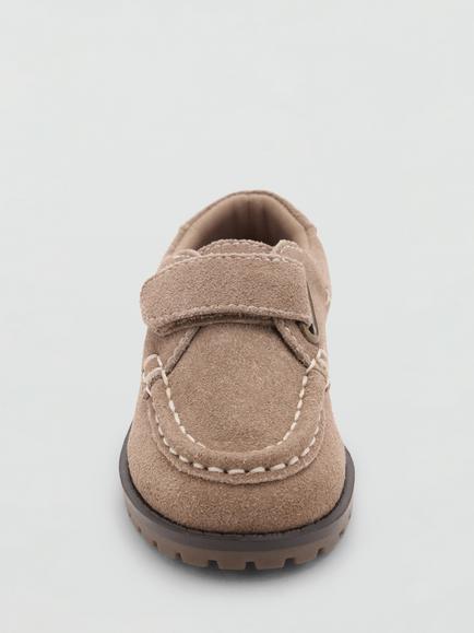 Mango Kids' Suede Round Toe Moccasins, Sand - view 2, Sand