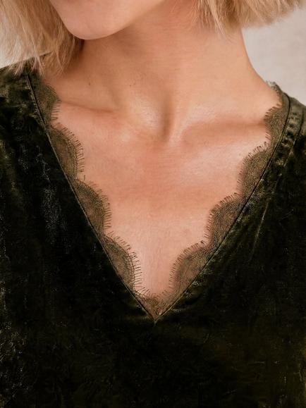 Aspiga Claudette Velvet Blouse, Dark Olive - view 2, Dark Olive