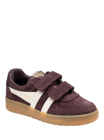 Gola Kids' Hawk Strap Suede Trainers, Cocoa/Off White - view 2, Cocoa/Off White