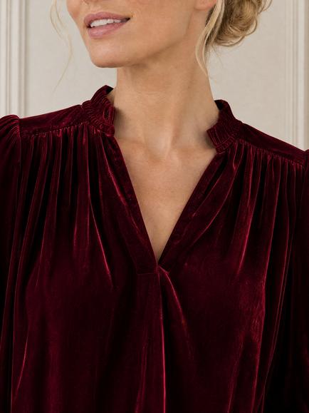 Aspiga Astrid Velvet V-Neck Top - view 2, Wine Red