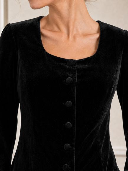Aspiga Long Sleeve Button Through Velvet Top, Black - view 2, Black