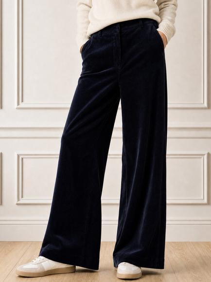 Aspiga High Rise Wide Leg Cord Trousers, Deep Navy, Deep Navy