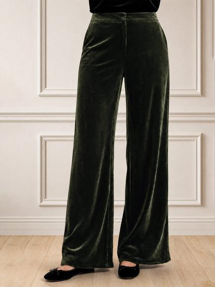 Aspiga Corelia Velvet Wide Leg Trousers, Dark Olive, Dark Olive