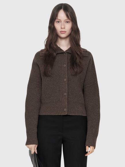 AllSaints Caron Wool Funnel Neck Cardigan, Brown, Brown