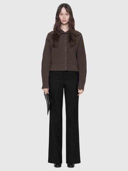 AllSaints Caron Wool Funnel Neck Cardigan, Brown - view 2, Brown