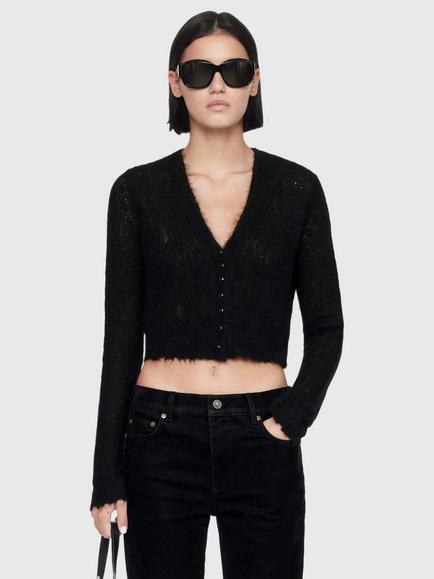 AllSaints Mabel Cropped V-Neck Cardigan, Black
