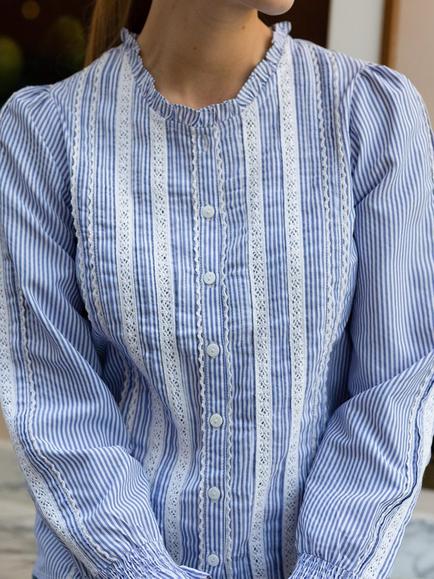 Aspiga Striped Lace Vienna Blouse, Blue/White - view 2, Blue/White