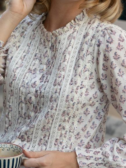 Aspiga Vienna Floral Printed Long Sleeve Blouse, Buta Pink/Cream - view 2, Buta Pink/Cream