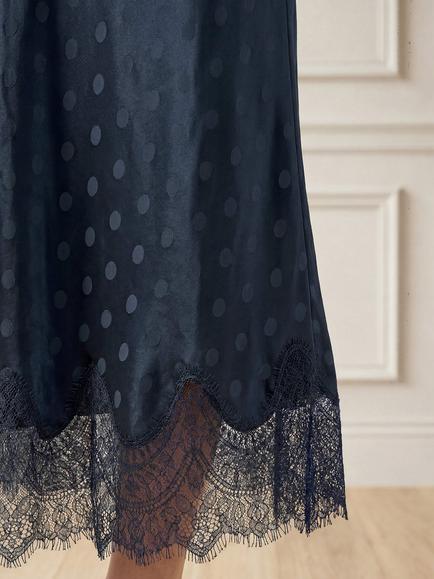 Aspiga Satin Jacquard Spot Slip Skirt, Navy - view 2, Navy