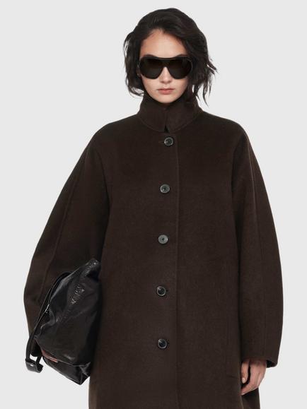 AllSaints Effie Button Through Stand Collar Coat, Brown