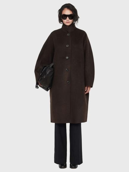 AllSaints Effie Button Through Stand Collar Coat - view 2, Brown