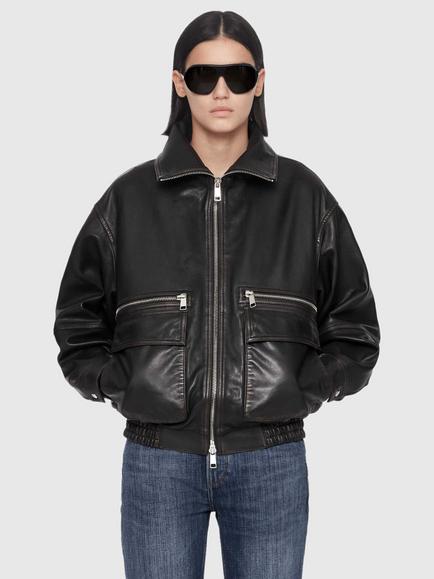 AllSaints Elisa Leather Bomber Jacket, Black Walnut, Black Walnut
