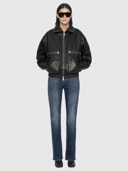 AllSaints Elisa Leather Bomber Jacket, Black Walnut - view 2, Black Walnut
