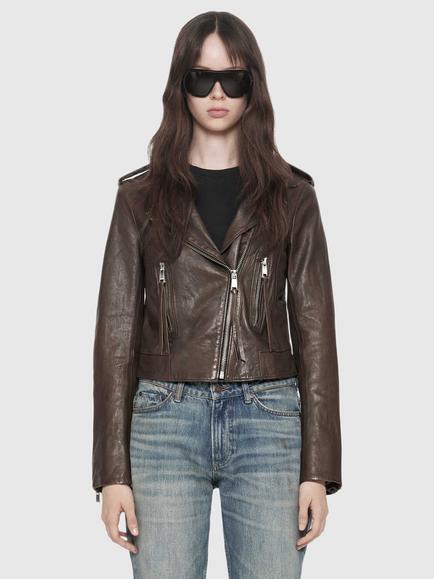 AllSaints Errie Leather Biker Jacket, Olive Brown, Olive Brown