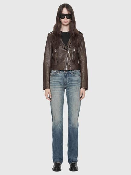 AllSaints Errie Leather Biker Jacket, Olive Brown - view 2, Olive Brown
