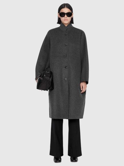 AllSaints Effie Wool Rich Longline Coat, Grey - view 2, Grey