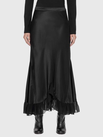 AllSaints Irma Ruffle Hem Slip Skirt containing LENZING™ ECOVERO™ Viscose, Black