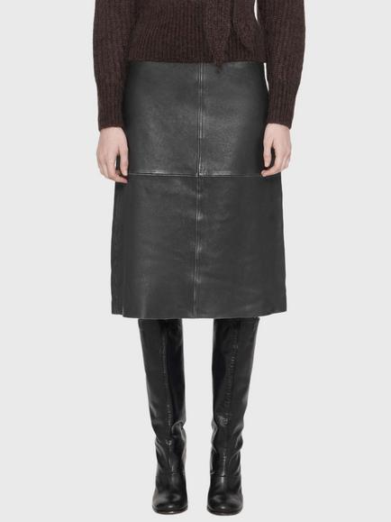 AllSaints Olivia High Waist Leather Midi Skirt, Black, Black
