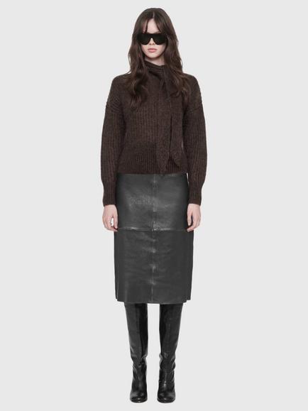AllSaints Olivia High Waist Leather Midi Skirt, Black - view 2, Black