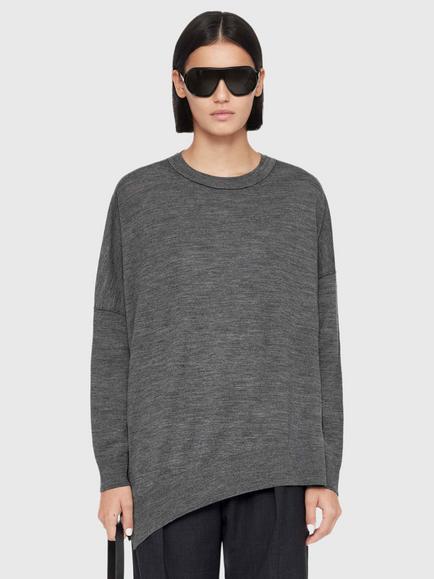 AllSaints Martel Wool Asymmetric Hem Jumper, Grey Marl