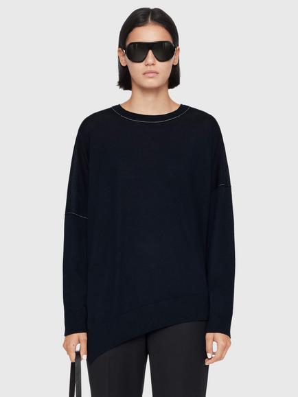 AllSaints Martel Wool Asymmetric Hem Jumper, Blue Navy