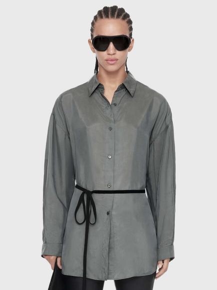 AllSaints Ilana Oversized Shirt containing LENZING™ ECOVERO™ Viscose, Shadow Grey, Shadow Grey