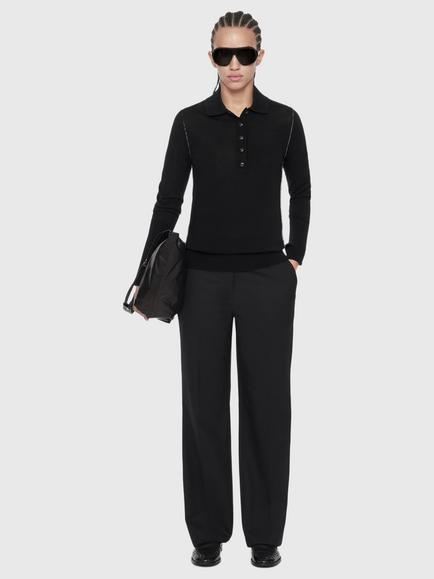 AllSaints Martel Wool Long Sleeve Polo Top - view 2, Black