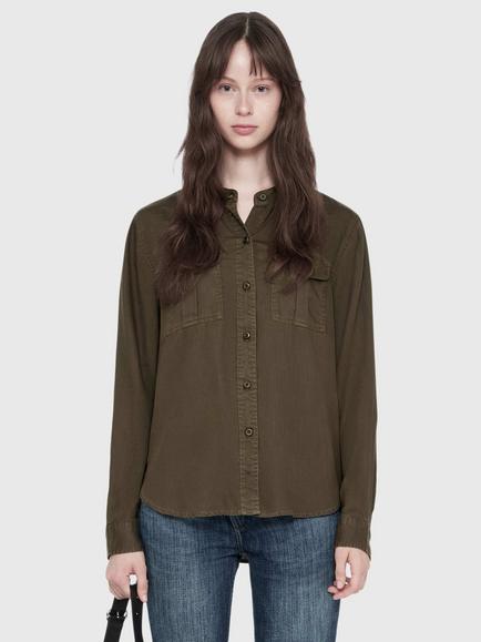AllSaints Tess Military Shirt containing TENCEL™ Lyocell, Brown Mid, Brown Mid