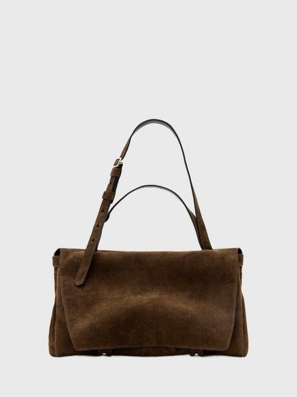 AllSaints Joan Suede Satchel, Dark Khaki, Dark Khaki