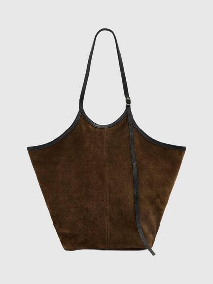 AllSaints Siloh Overspill Suede Tote Bag, Green Khaki, Green Khaki