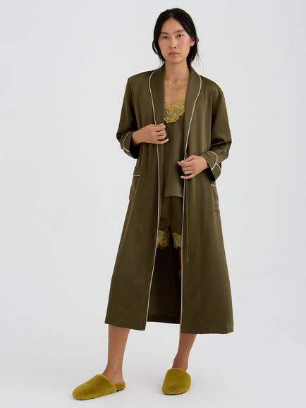 Pretty You London Satin Robe, Olive, Olive