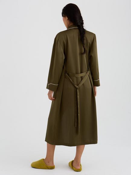 Pretty You London Satin Robe, Olive - view 2, Olive