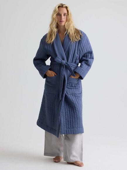 Pretty You London Quilted Cotton Robe, Folkestone Grey, Folkestone Grey