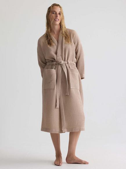 Pretty You London Waffle Kimono Robe, Summer Sand