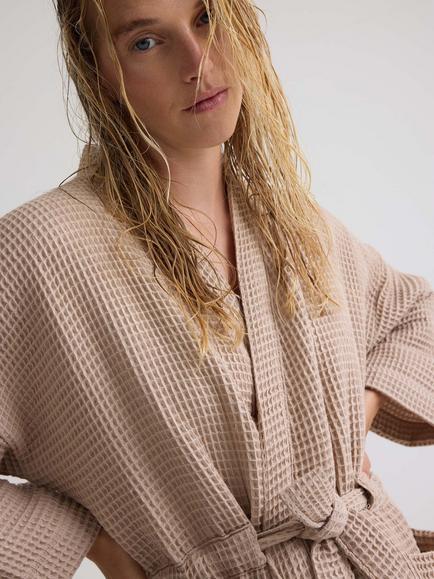 Pretty You London Waffle Kimono Robe - view 2, Summer Sand