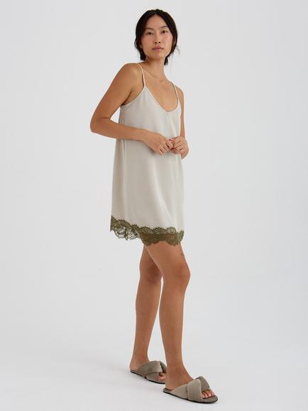 Pretty You London Satin Lace Chemise Nightdress, Pelican, Pelican