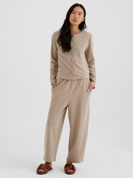 Pretty You London Fleece Lined Bamboo Fleece Barrel Joggers, Silver Mink