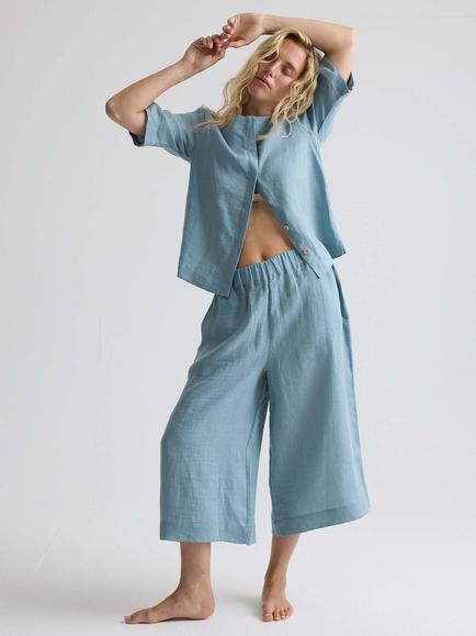 Pretty You London Relaxed Linen Colette Trousers, Blue Haze