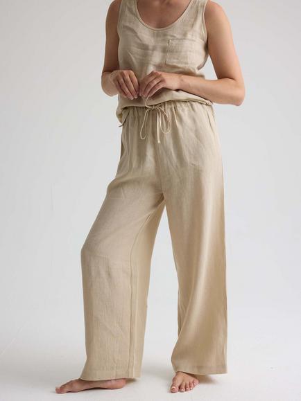 Pretty You London Relaxed Wide Leg Linen Trousers, Summer Sand