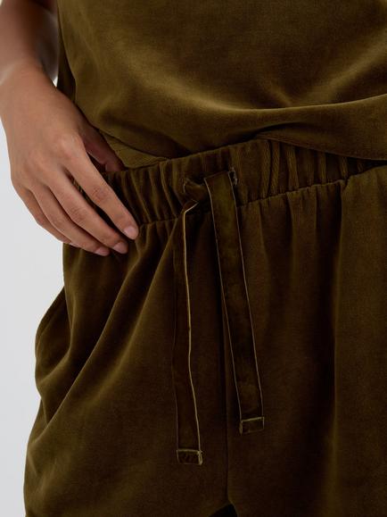 Pretty You London Velour Cuffed Joggers, Olive - view 2, Olive