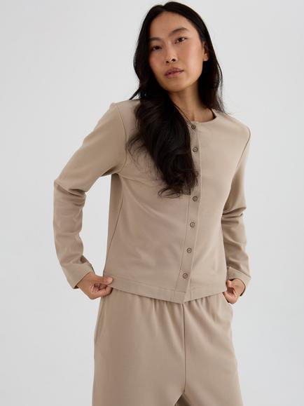 Pretty You London Bamboo Fleece Button Down Top, Silver Mink