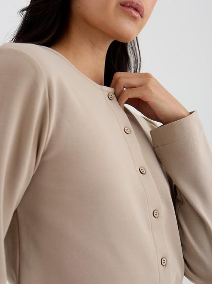 Pretty You London Bamboo Fleece Button Down Top - view 2, Silver Mink